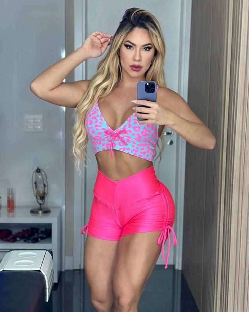 Conjunto Top Laço Animal Print Rosa + Short Pink