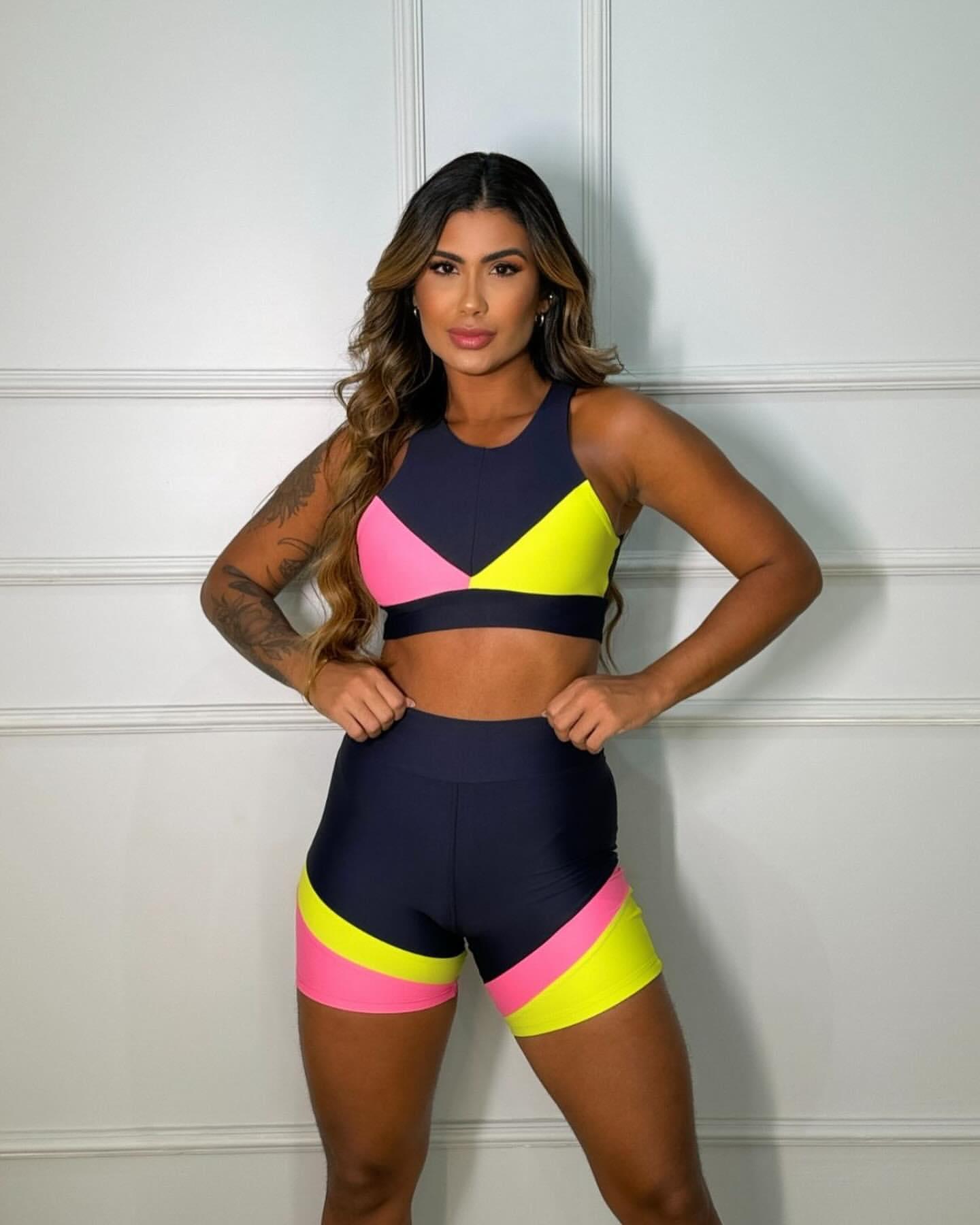 Conjunto Bicolor Azul Marinho/Neon + Short